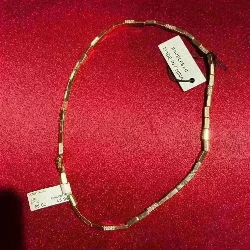 Baublebar Necklace NWT gold square link rhinestone new gift jewelry